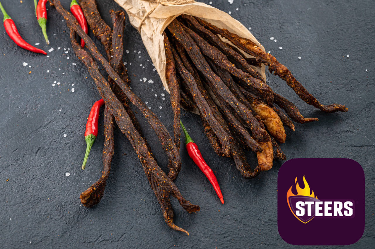 BEEF BILTONG STICKS STEERS CHILLI (CHOOSE WEIGHT)