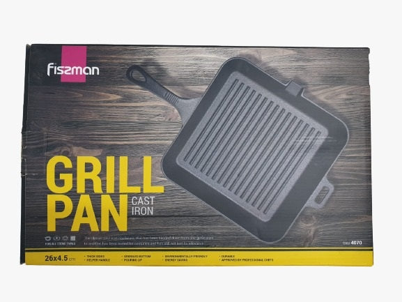 FISSMAN SQUARE GRILL PAN 26X4.5 CM WITH HELPER HANDLE