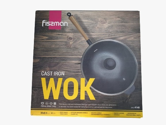 FISSMAN WOK 30X8.5 CM/4LTR WITH WOODEN HANDLE